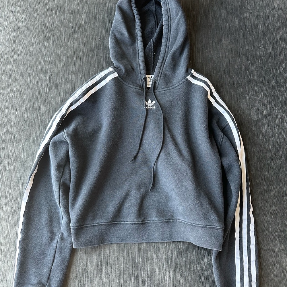 Adidas Black Hoodie with White Stripes